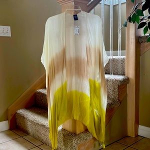 Sheer Kimono one size. Colors are citrine, white and tan.
